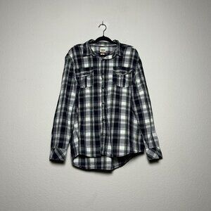 Levis Shirt Button Up Pockets Men XL White Checkered Plaid Western Rodeo Cowboy